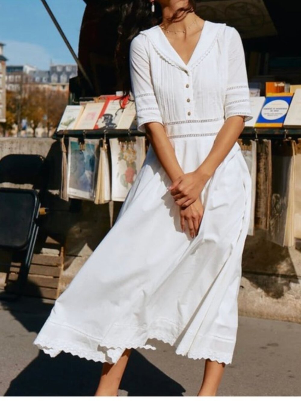 Simple Retro Fiona 100% Cotton Gray Blue Midi Dress